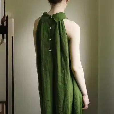 SUMMER FLOOR-LENGTH STYLE NATURAL WAISTLINE SOLID DRESS